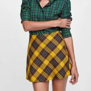 NWT Zara Mustard Plaid Mini Skirt Red & Yellow Womens Casual Size XS